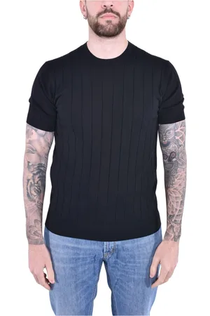 KANGRA CASHMERE Top, Herre, Sort, 2XL, Bomuld, Essentiel kortærmet bomuldst-shirt med hævede striber