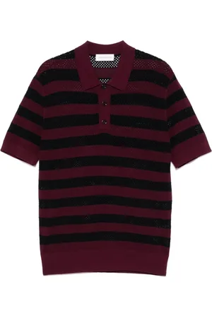 DRIES VAN NOTEN Top, Herre, Sort, XL, Sort Stribet Polo Skjorte Kort Ærme