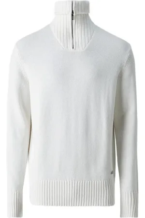 Karl Lagerfeld Strik, Herre, Hvid, L, Uld, Rullekrave Sweater med Lynlås
