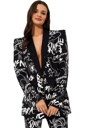 Camilla Jakke, Dame, Sort, M, Uld, Sort Spirit Scribble Mønster Blazer