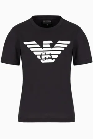 Emporio Armani Top, Dame, Blå, XS, Bomuld, Marineblå Ørnedesign T-Shirt