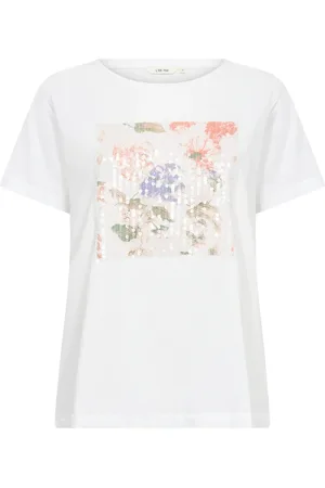 Cream Top, Dame, Hvid, S, Blomster Paillet T-shirt Top