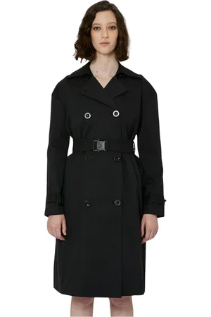 John Richmond Frakke, Dame, Sort, XS, Bomuld, Lang Dobbeltknappet Trenchcoat