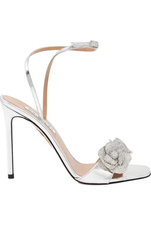 Aquazzura Sko, Dame, Grå, 38 EU, Læder, Crystal Orchid Sølv Højhælede Sandaler
