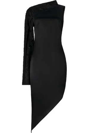 GENNY Kjole, Dame, Sort, S, Uld, Sort Satin En-Skulder Kjole