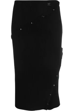 Courrèges Nederdel, Dame, Sort, S, Sort Rib Midi Nederdel