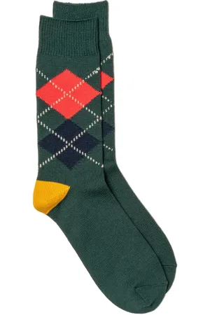 RoToTo Undertøj, unisex, Grøn, M, Bomuld, Argyle Crew Sokker Mørkegrøn/Gul