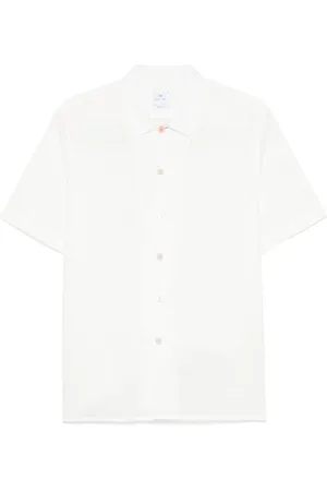 Paul Smith Skjorte, Herre, Hvid, M, Hvid kortærmet skjorte med asymmetrisk kant