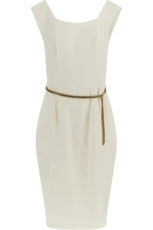 Guess Kjole, Dame, Hvid, 2XL, Uld, Krem Kjole med Guld Bælte