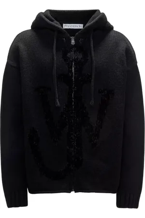 J.W.Anderson Strik, Herre, Sort, M, Uld, Hætte Cardigan Uld Sweater