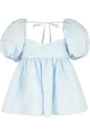 Cecilie Bahnsen Bluser & Skjorter, Dame, Blå, M, Uld, Sløjfe Bag Samlet Bluse