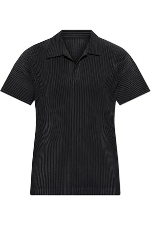 Issey Miyake Top, Herre, Sort, L, Polyester, Pleated Polo