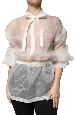 Dolce & Gabbana Bluser & Skjorter, Dame, Hvid, S, Bomuld, Hvid Ascot Krave Langærmet Bluse