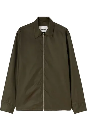 Jil Sander Jakke, Herre, Grøn, M, Nylon, Grøn Nylon Twill Lynlås Skjorte