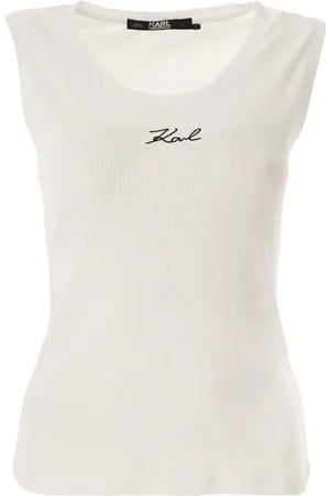 Karl Lagerfeld Top, Dame, Hvid, XL, Bomuld, Rib Tank Top