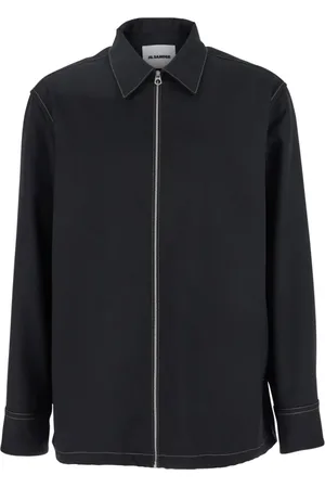 Jil Sander Jakke, Herre, Sort, M, Sort zip-up skjorte med kontrastsyninger