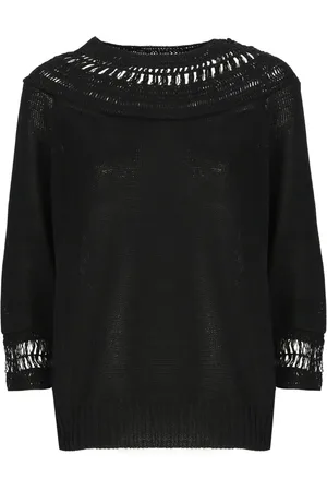 Y-3 Strik, Dame, Sort, S, Bomuld, Sort bomulds sweater med udskæringsdetaljer