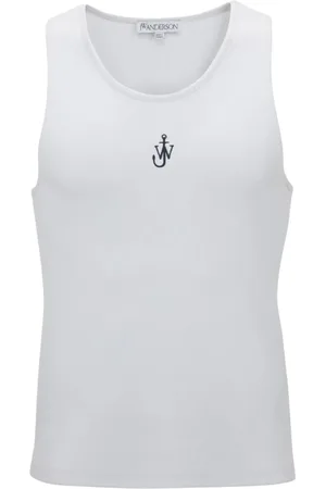 J.W.Anderson Top, Herre, Hvid, S, Bomuld, Anchor Embroidery Ribbed Tank Top