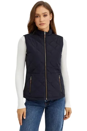 Ralph Lauren Jakke, Dame, Sort, S, Uld, Marineblå quiltet vest med lynlås