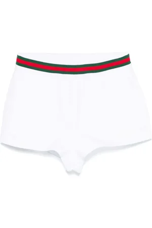 Gucci Shorts, Dame, Hvid, L, Hvide Shorts med Elastisk Talje og Webdetaljer