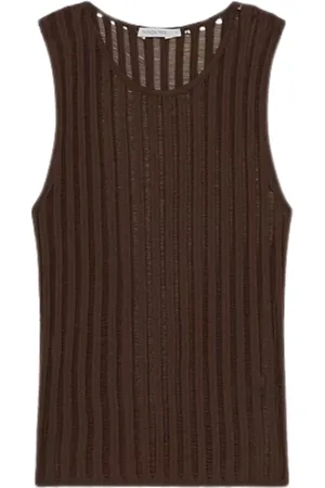 Patrizia Pepe Top, Dame, Brun, XS, Nylon, Brun Striktop med Rund Hals