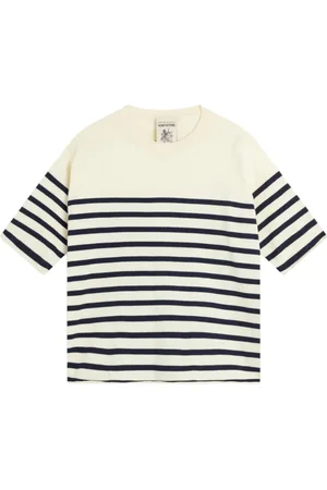 SEMICOUTURE Strik, Dame, Hvid, L, Bomuld, Stribet bomulds T-shirt Ombeline