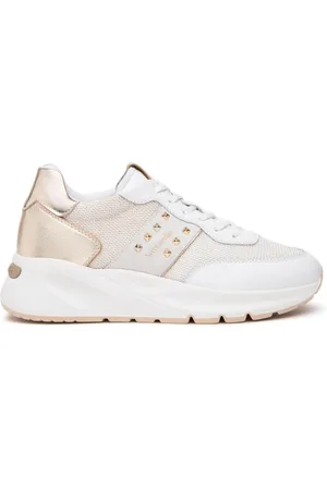 Nero Giardini Sko, Dame, Hvid, 37 EU, Uld, Hvide sneakers med guld nitter