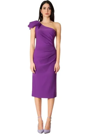 Joseph Ribkoff Kjole, Dame, Lilla, 2XL, Uld, One-Shoulder Midi Kjole