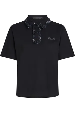 Karl Lagerfeld Top, Dame, Sort, S, Bomuld, Bouclé Polo Shirt