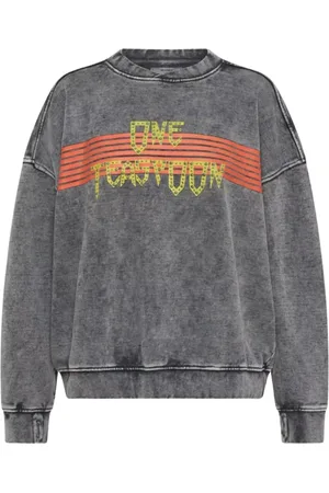 ONE TEASPOON Sweathshirts & Hoodies, Dame, Grå, XS, Uld, Grå sweatshirt med farverigt logo