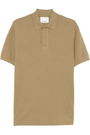 Isabel Marant Top, Herre, Grøn, S, Bomuld, Broderet poloshirt med knapper foran