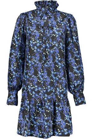 Karl Lagerfeld Kjole, Dame, Blå, XS, Blomstret Silk Mini Kjole