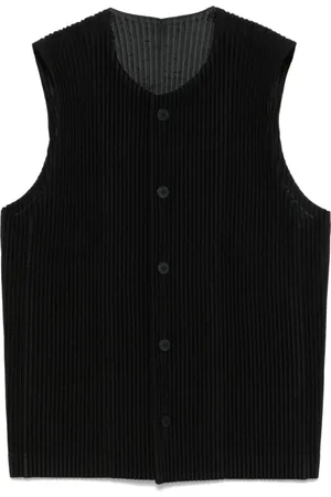 Issey Miyake Jakke, Herre, Sort, M, Uld, Plisseret vest til stilfuldt look