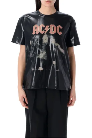 JUNYA WATANABE Top, Dame, Sort, M, Polyester, Ac/Dc Grafisk Print T-Shirt Sort