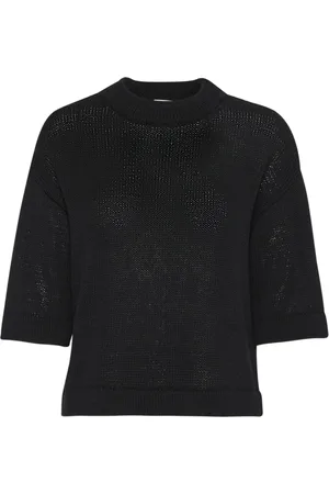 Kaffe Strik, Dame, Sort, L, Bomuld, Sort Pullover Strik Trøje