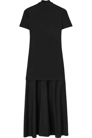 Jil Sander Kjole, Dame, Sort, L, Bomuld, Kortærmet maxikjole
