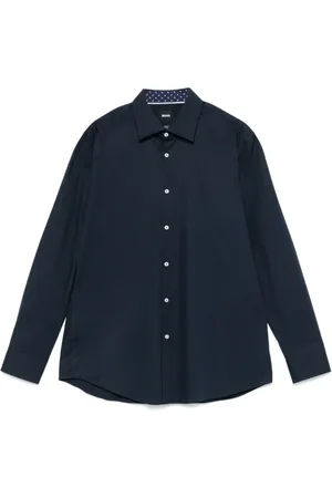 HUGO BOSS Skjorte, Herre, Blå, M, Bomuld, Blå Button-Up Skjorte med Buet Kant