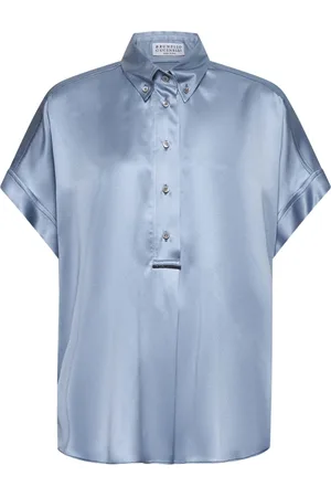 Brunello Cucinelli Bluser & Skjorter, Dame, Blå, XS, Kimonoærme Skjorte