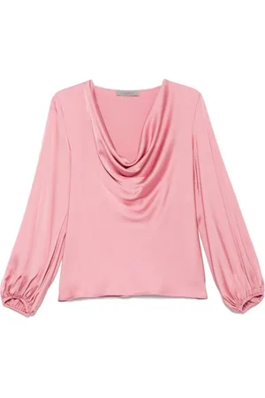 D.EXTERIOR Bluser & Skjorter, Dame, Lyserød, L, Satin, Rosa Satinbluse med Cowl Neck