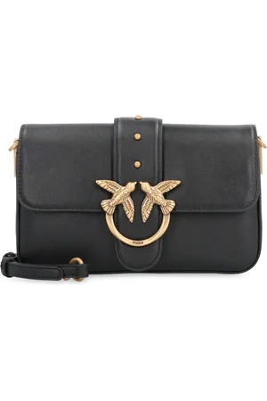 Pinko Taske, Dame, Sort, ONE SIZE, Uld, Mini Slouchy Læder Skuldertaske med Love Birds Spænde