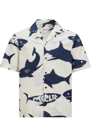Moncler Skjorte, Herre, Hvid, L, Bomuld, Grafisk Print Bomuld Kortærmet Skjorte