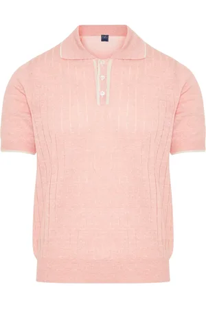 FEDELI Top, Herre, Lyserød, 2XL, Bomuld, Strikket polo skjorte i hør/bomuld