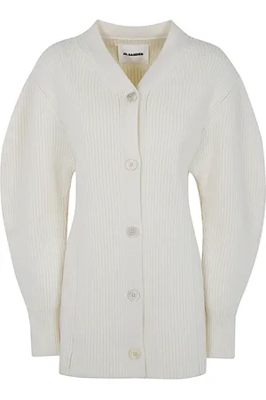 Jil Sander Strik, Dame, Hvid, S, V-hals Lang Cardigan