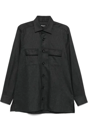 Kiton Skjorte, Herre, Grå, XL, Uld, Charcoal Grey Flannel Skjorte