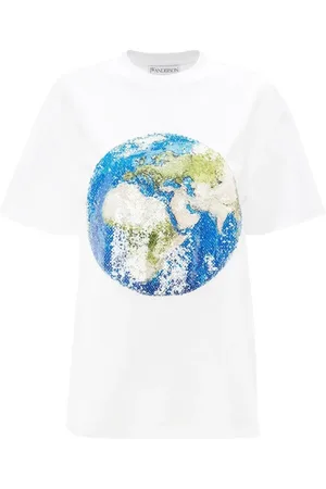 J.W.Anderson Top, Dame, Hvid, XS, Bomuld, Sequined Globe T-Shirt