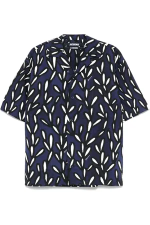 Jacquemus Skjorte, Herre, Blå, L, Bomuld, Logo Print Camp Collar Shirt
