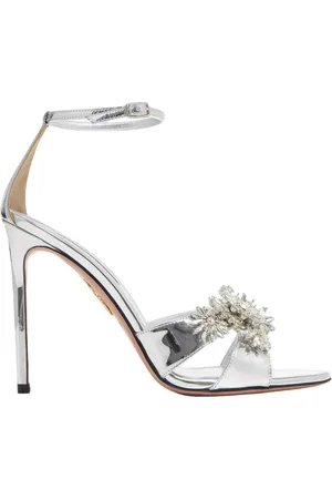 Aquazzura Sko, Dame, Grå, 37 1/2 EU, Læder, Crystal Margarita Sølv Højhælede Sandaler