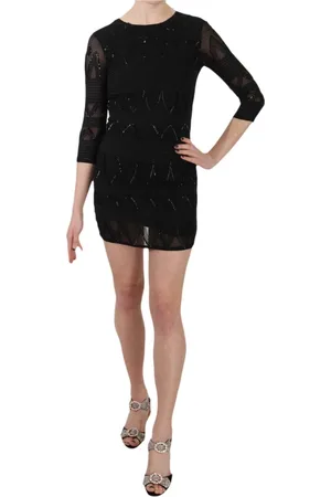John Richmond Kjole, Dame, Sort, XS, Elegant sort silkemini-kjole med pailletter