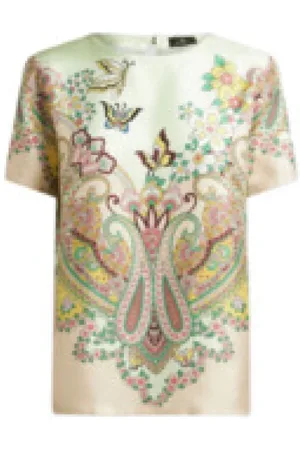 Etro Top, Dame, Flerfarvet, S, Uld, Blomsterprint T-shirt med rund hals