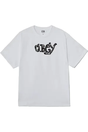 Obey Top, Herre, Hvid, S, Bomuld, Marker Tee med frontlogo print